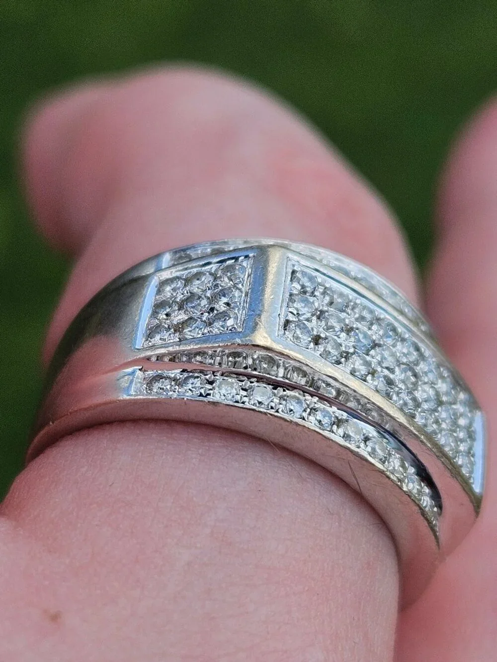 10K White Gold Pave Round Cut Diamond Wide Band Cocktail Ring 12mm Size 8